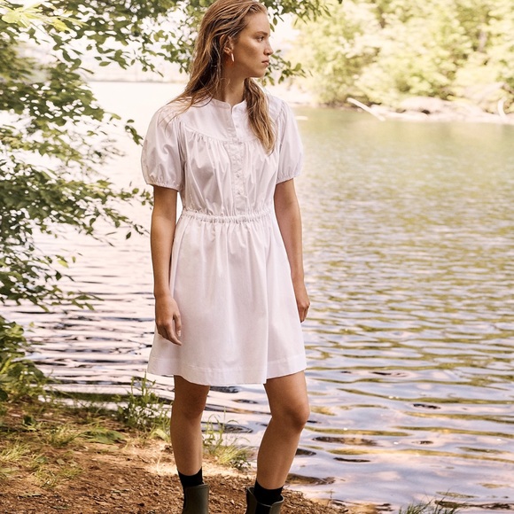 Relisted! J Crew S Cottagecore White Puff Sleeve Cotton Poplin Shirtdress - Picture 3 of 17